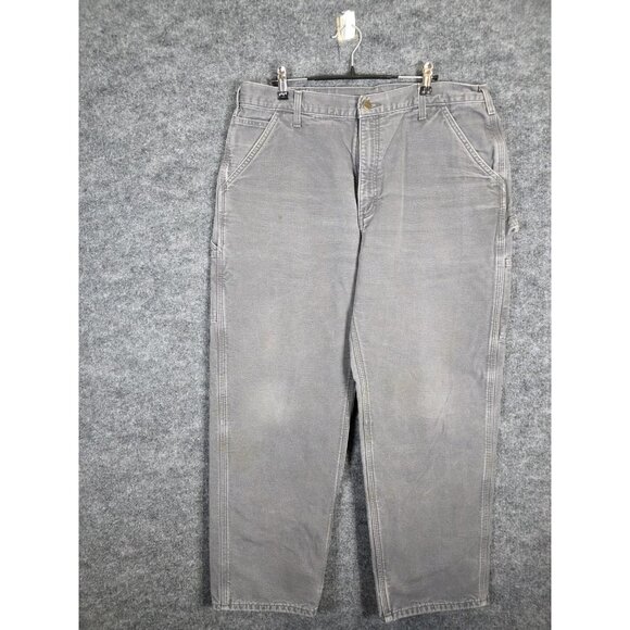 Carhartt Pants Mens 38x30 Gray Original Dungaree Fit Flannel Lined Workwear B111 - Picture 1 of 13